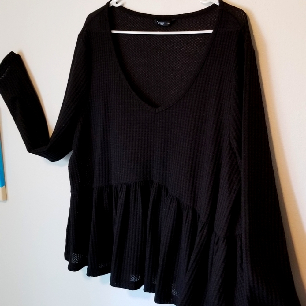 Shein Curve black waffle long sleeve blouse SZ 3XL